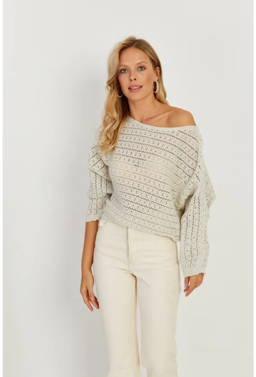 Kadın Taş Simli Ajurlu Triko Bluz YZ403