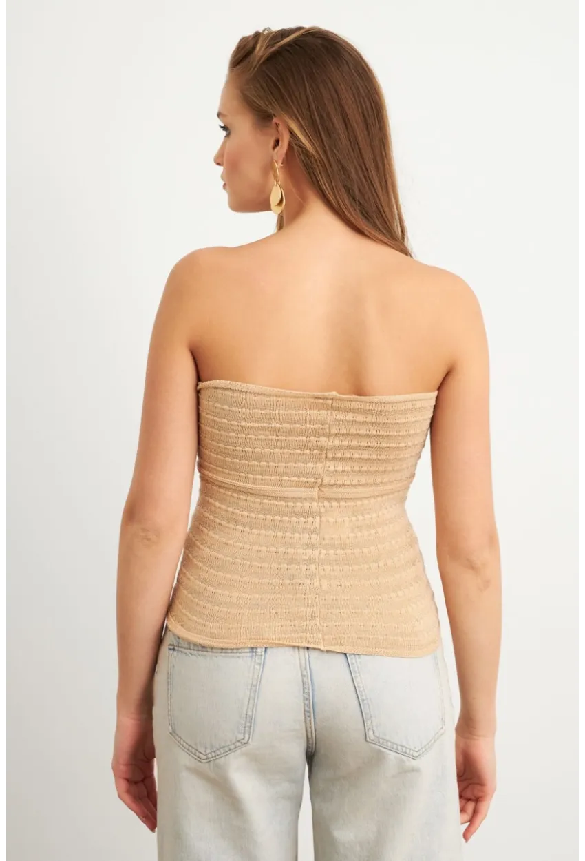 Kadın Taş Simli Straplez Triko Bluz SE16