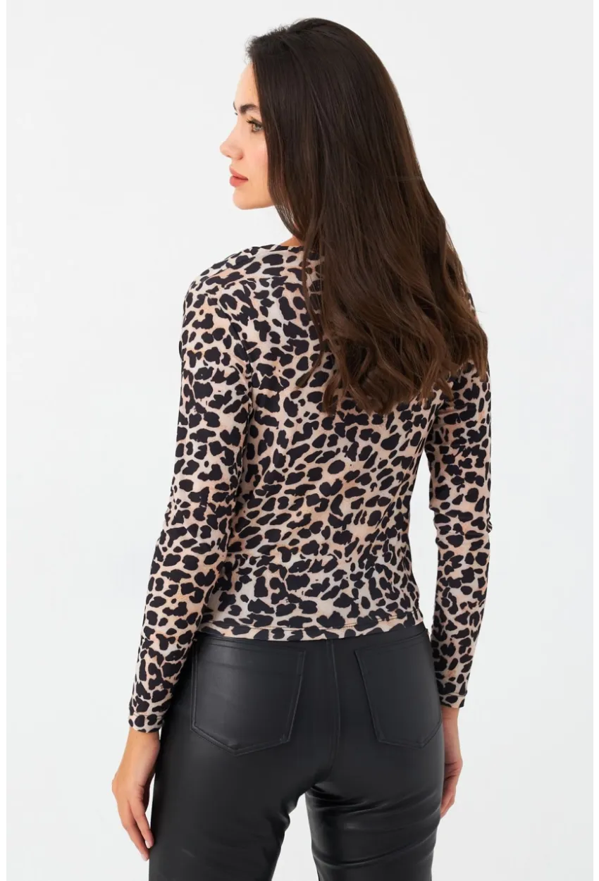 Kadın Taş-Siyah Degaje Yaka Leopar Bluz LPP1234