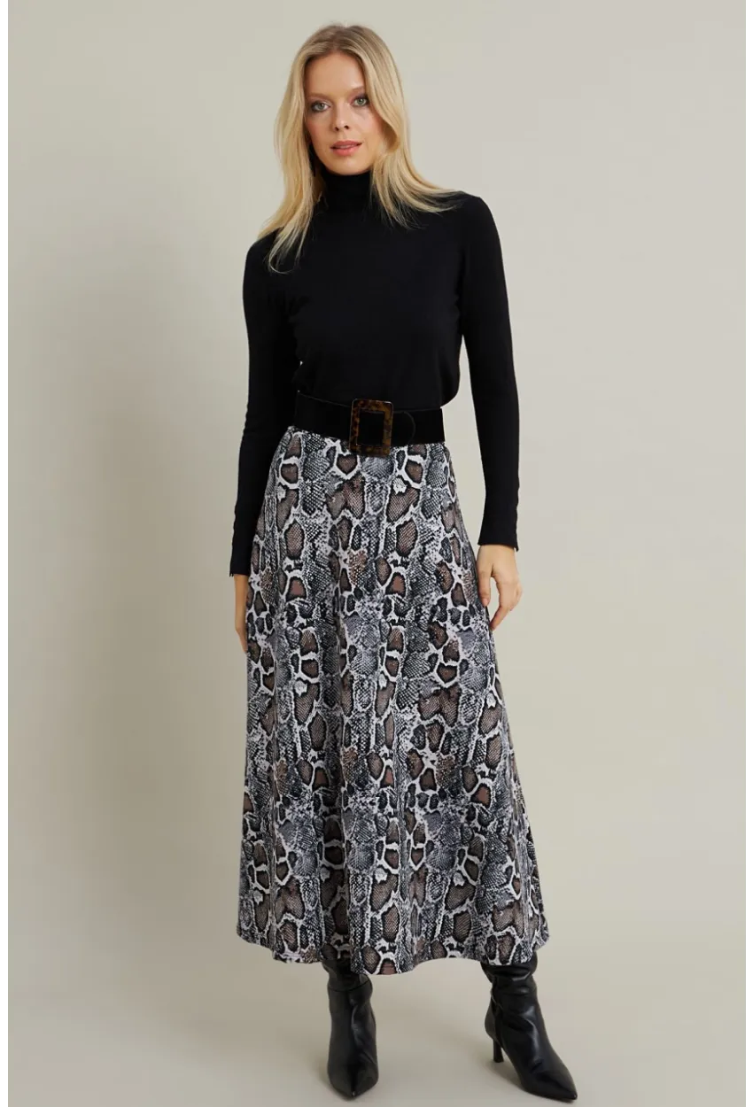 Kadın Taş-Siyah Desenli Çan Etek LON3007