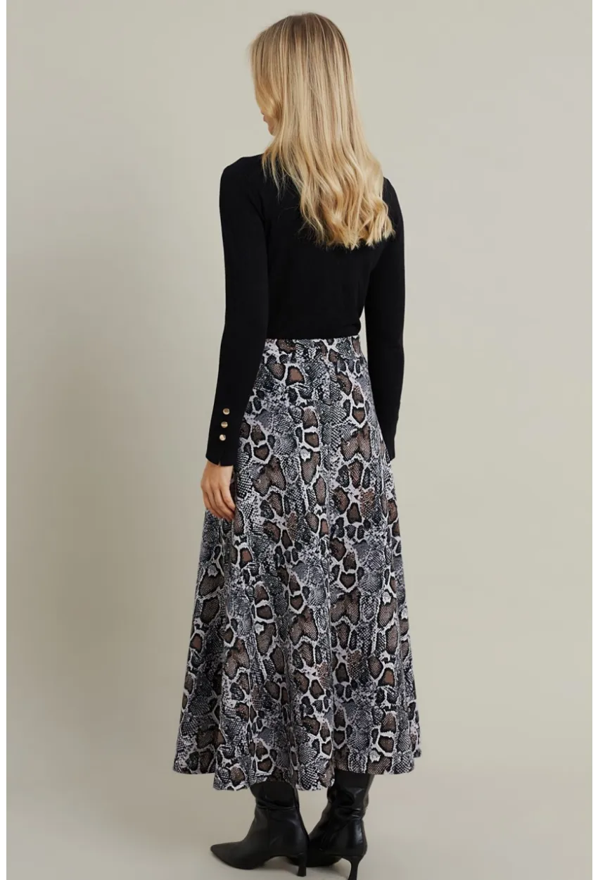 Kadın Taş-Siyah Desenli Çan Etek LON3007