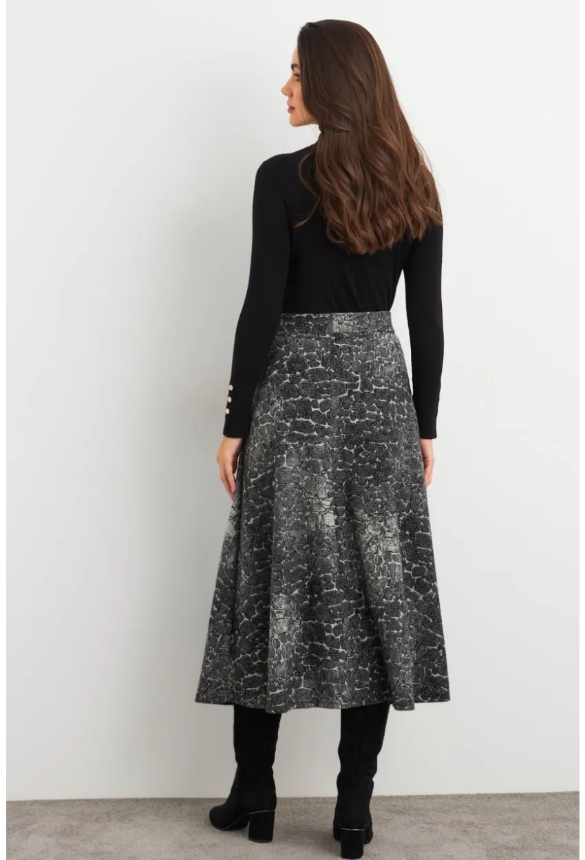 Kadın Taş-Siyah Desenli Çan Etek MLON3007