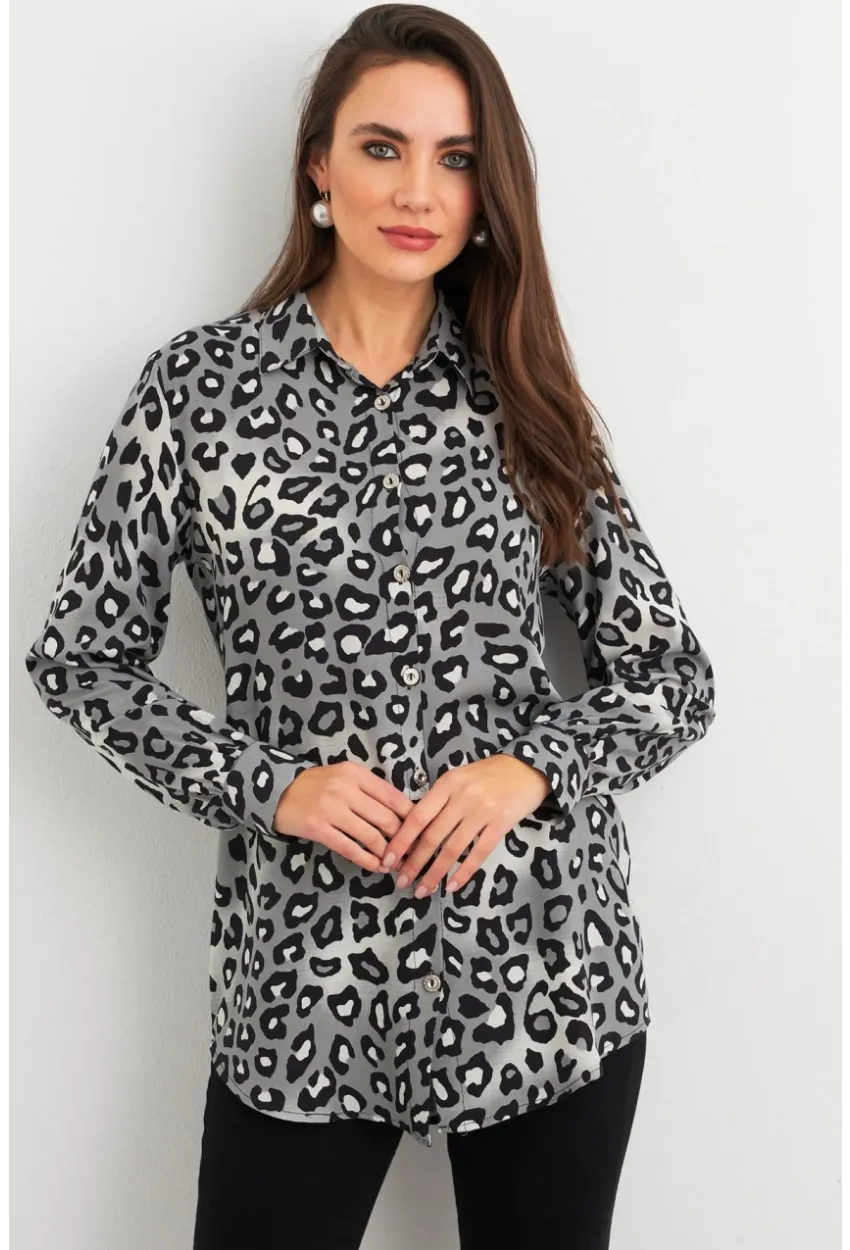 Kadın Taş-Siyah Desenli Gömlek MASF227