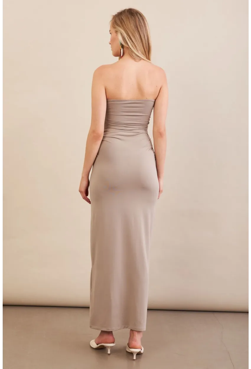 Kadın Taş Straplez Büzgülü Midi Elbise MX2005