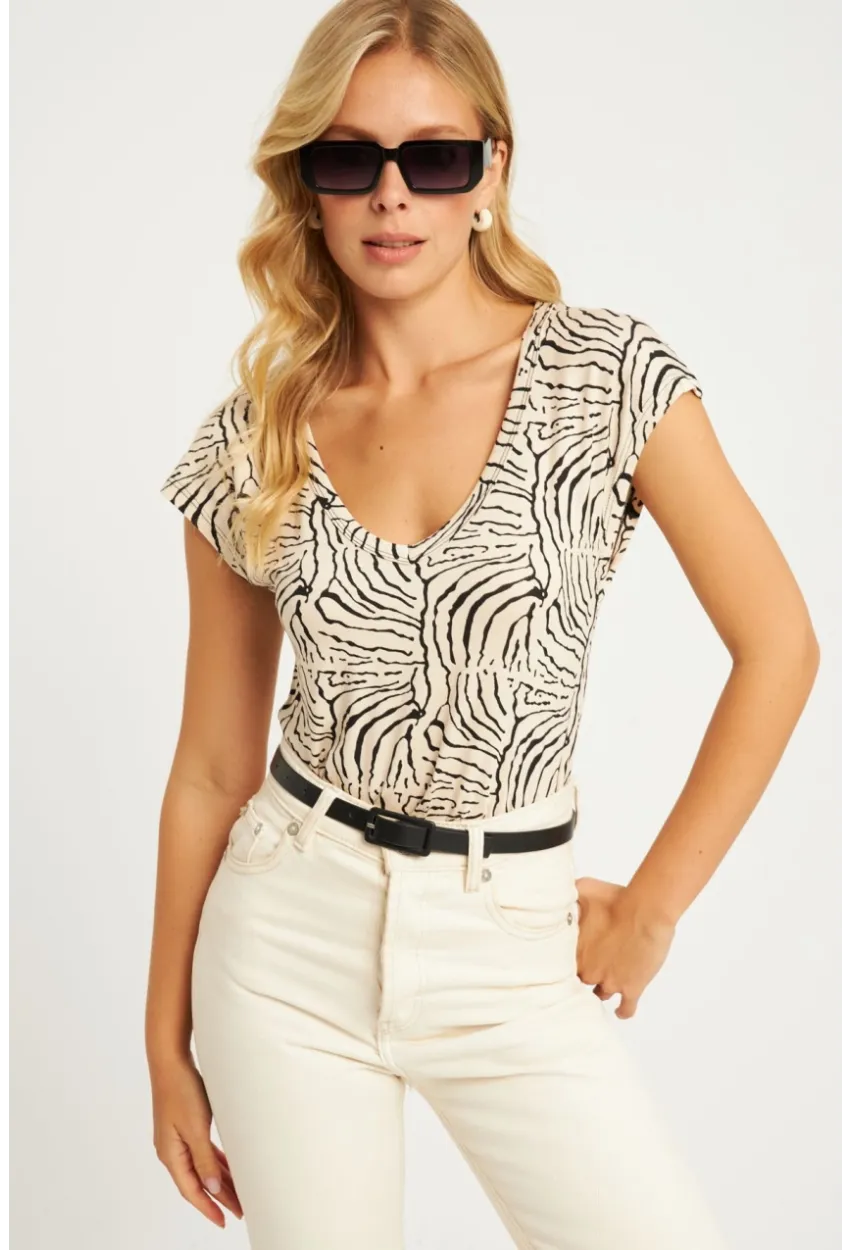 Kadın Taş V Yaka Desenli Bluz LPP1285