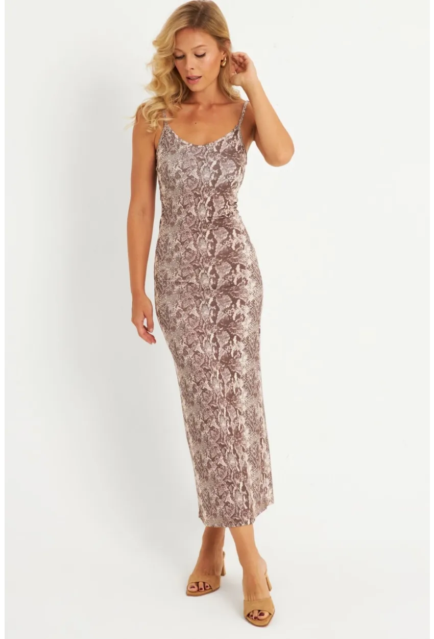 Kadın Taş Yılan Desenli Maxi Elbise MEN2052
