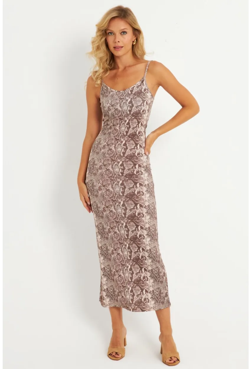Kadın Taş Yılan Desenli Maxi Elbise MEN2052