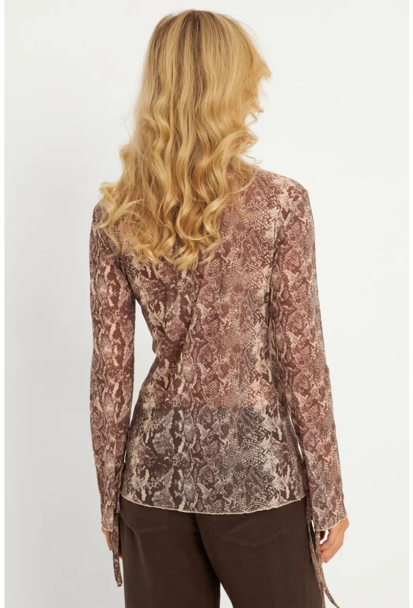 Kadın Taş Yılan Desenli Tül  Bluz GÇ175