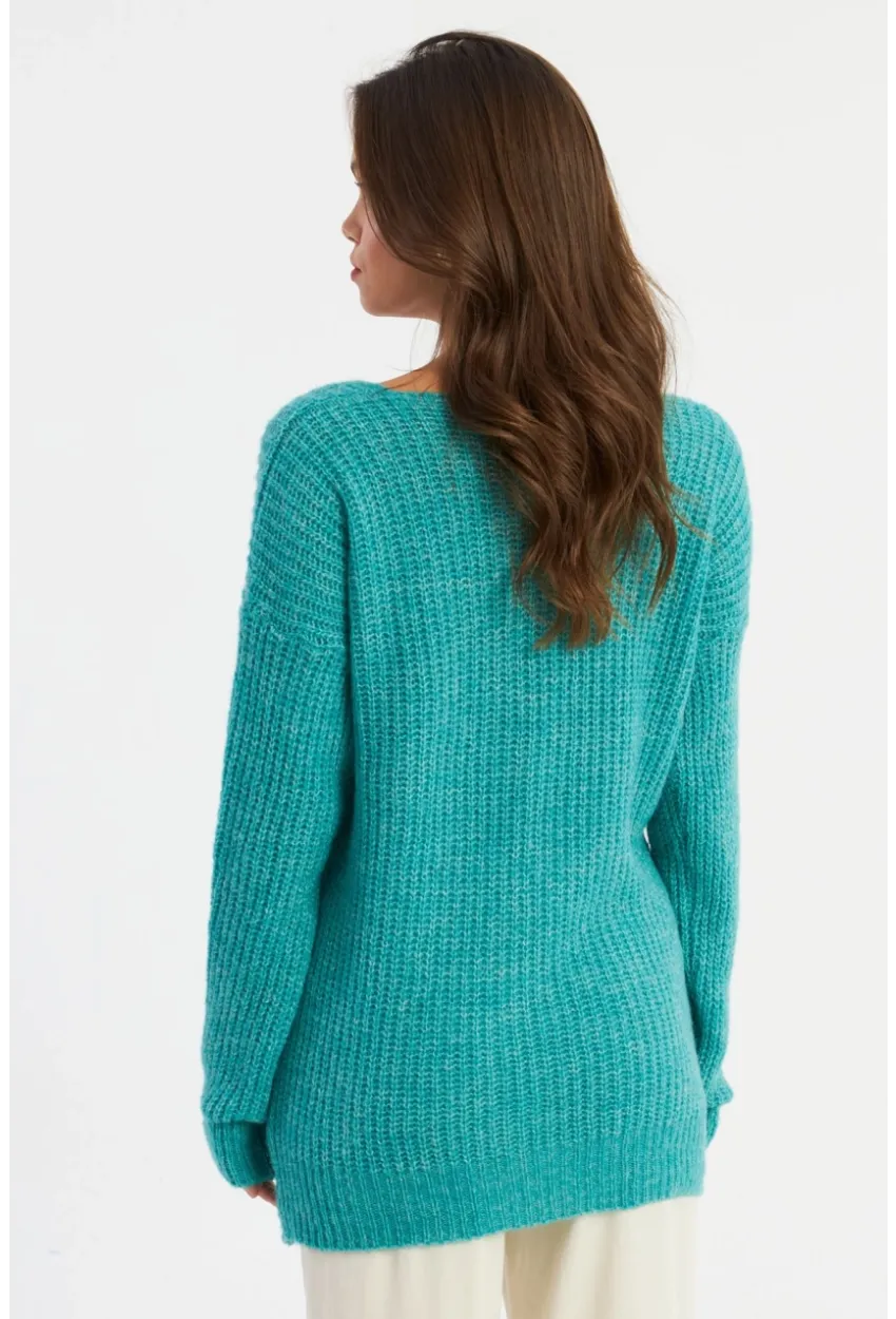Kadın Turkuaz Triko Uzun Bluz YİL556