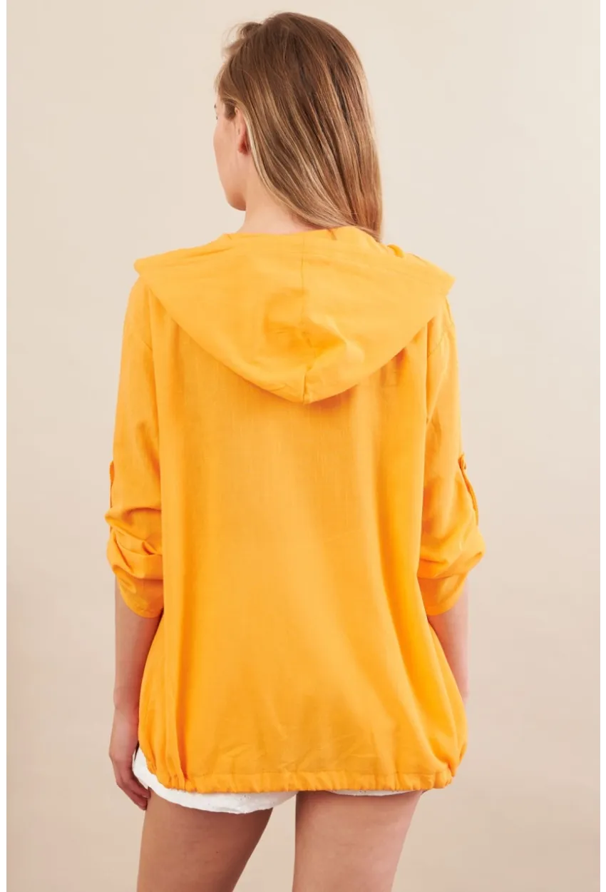 Kadın Turuncu Baskılı Kapüşonlu Gömlek MPC308