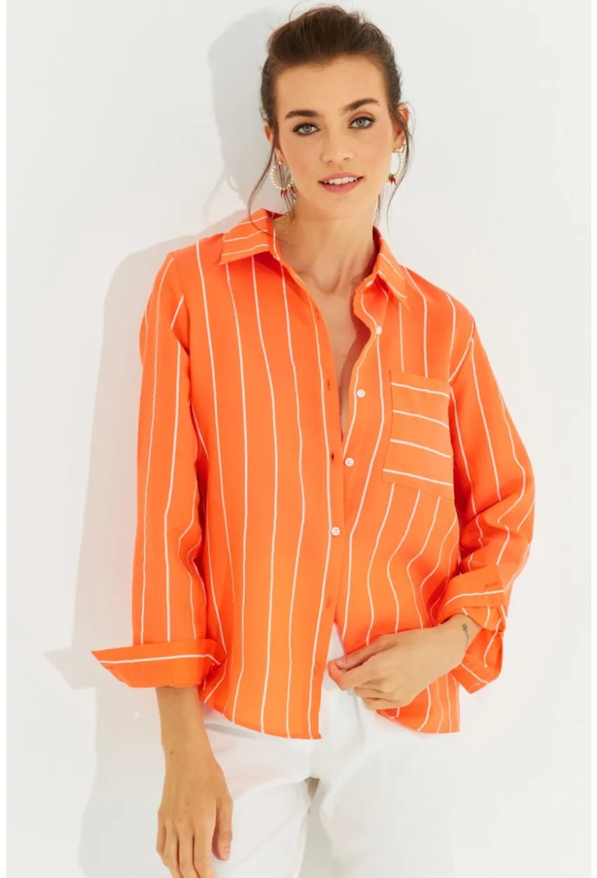 Kadın Turuncu Çizgili Gömlek ZER400