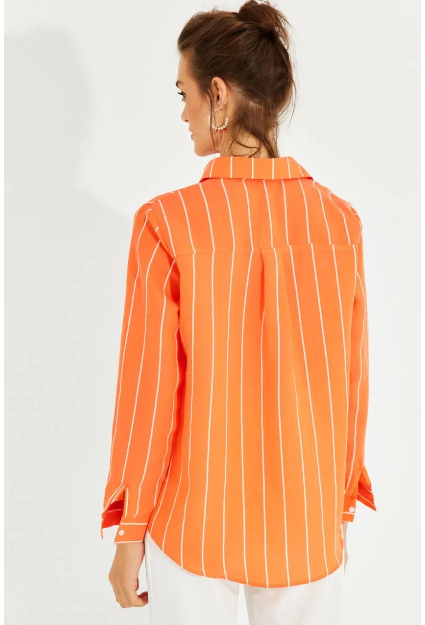 Kadın Turuncu Çizgili Gömlek ZER400