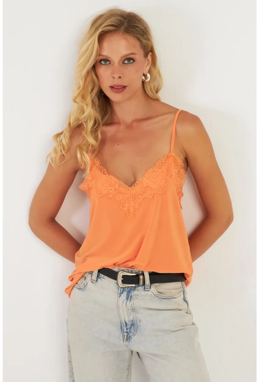 Kadın Turuncu Dantelli Atlet AYD353