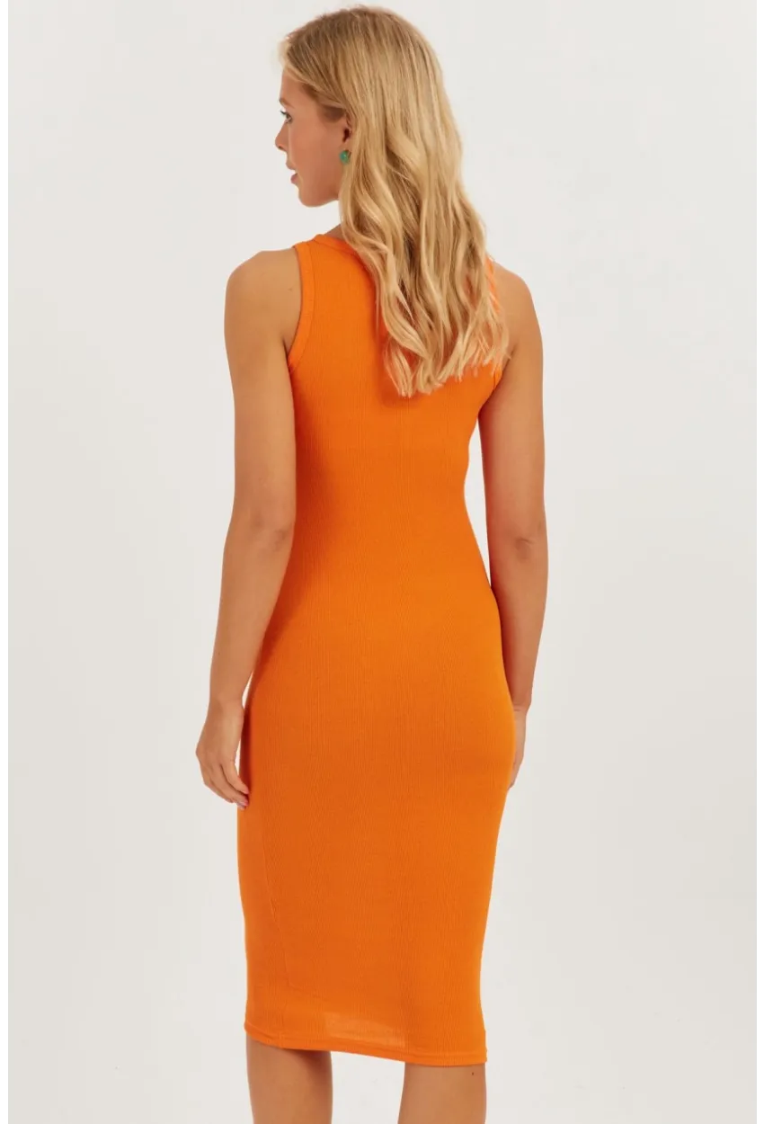 Kadın Turuncu Kaşkorse Midi Elbise CG330