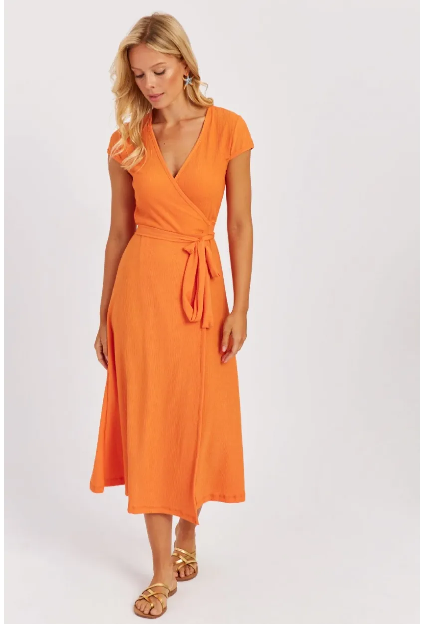 Kadın Turuncu Kruvaze Midi Elbise EY2781
