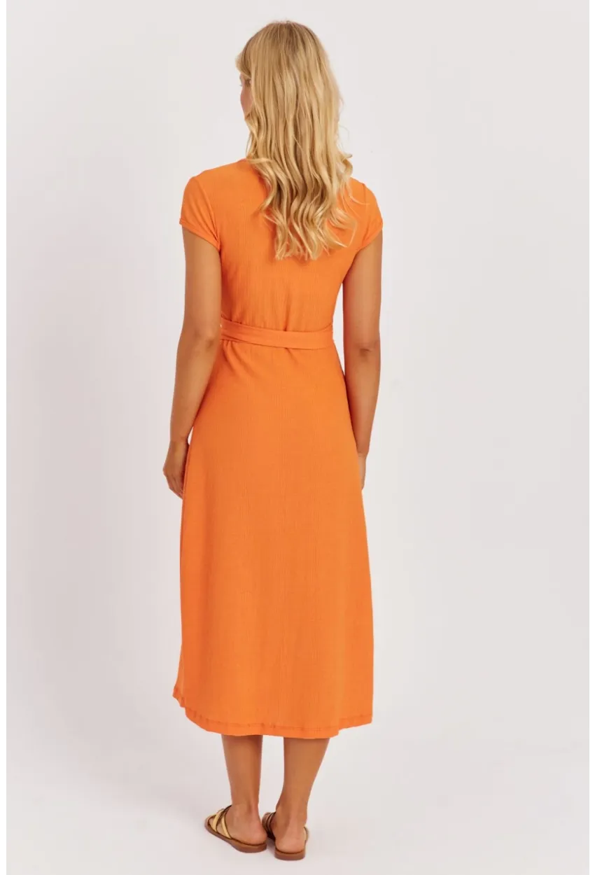 Kadın Turuncu Kruvaze Midi Elbise EY2781