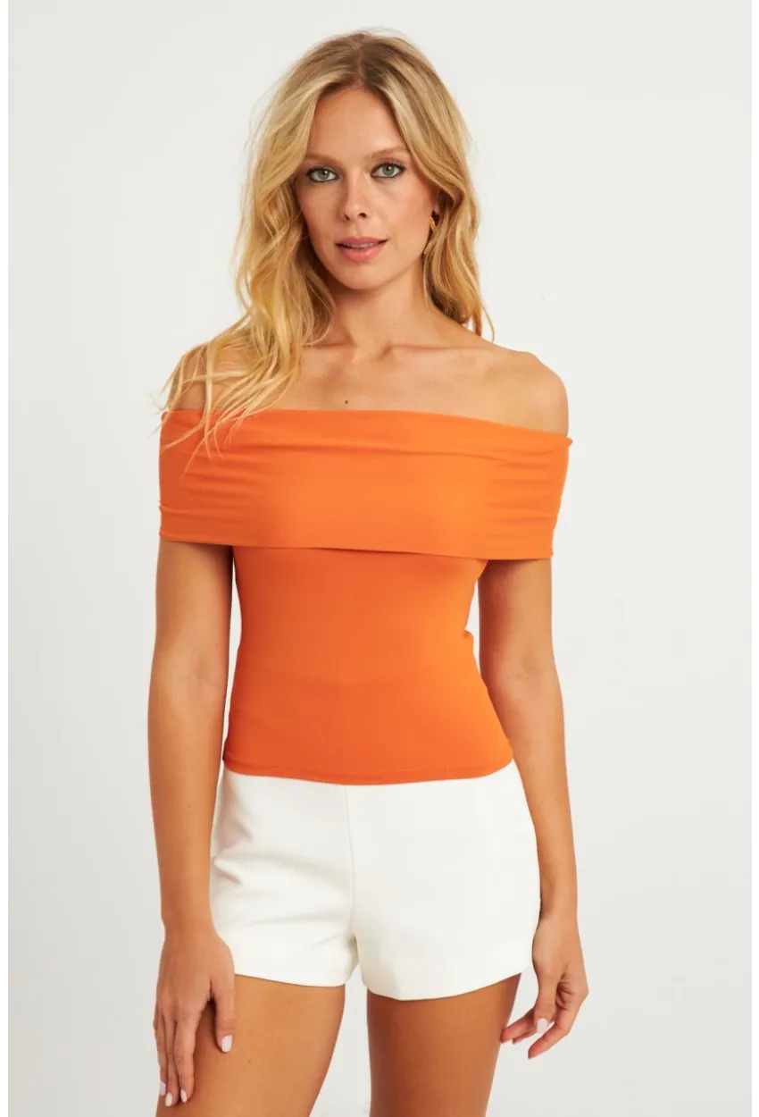 Kadın Turuncu Madonna Yaka Bluz CY340