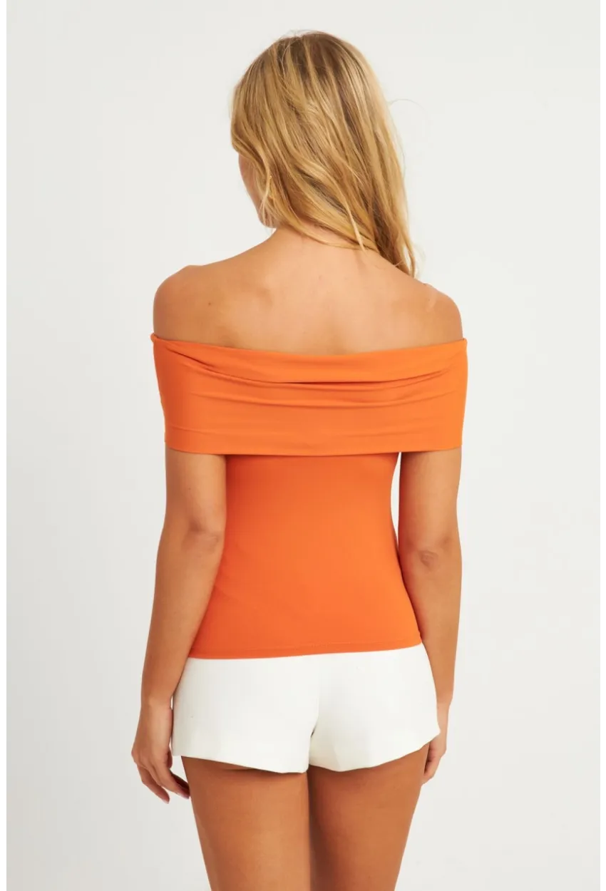 Kadın Turuncu Madonna Yaka Bluz CY340