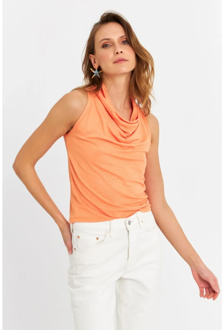 Kadın Turuncu Sırt Pencereli Desenli Bluz LPP1021