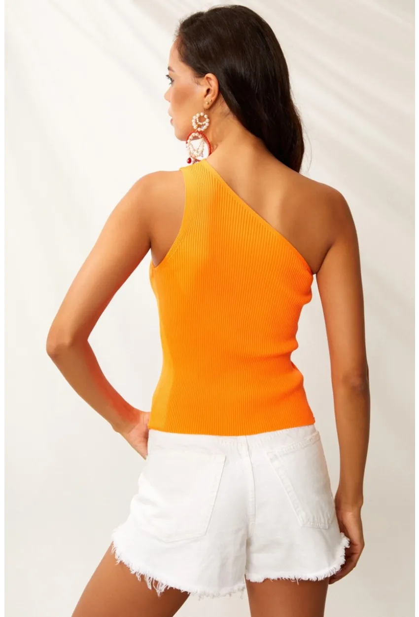 Kadın Turuncu Tek Omuz Triko Bluz YV90