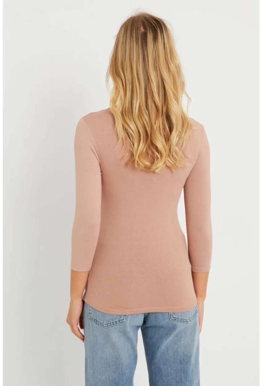 Kadın V Yaka Bluz Pudra AYD279