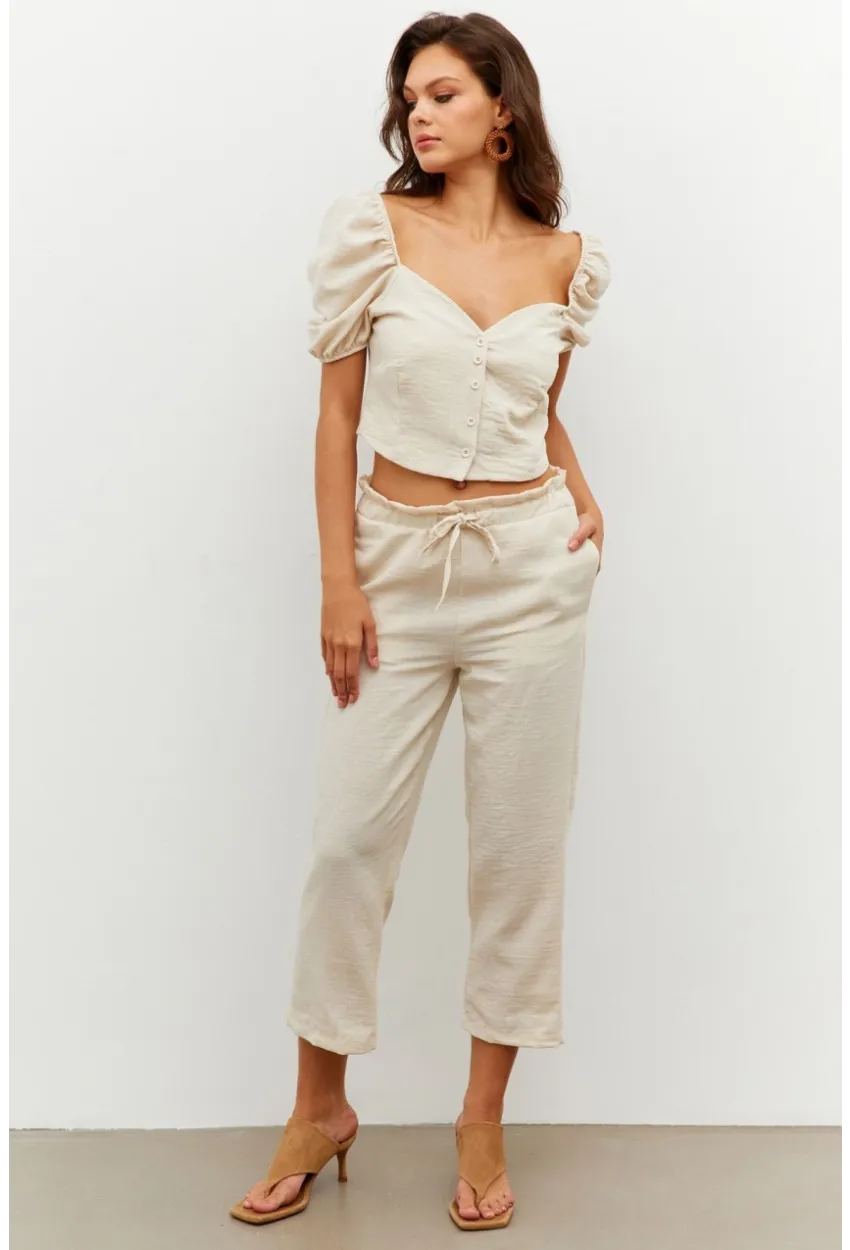 Kadın Vanilya Alt-Üst Keten Takım PP7440