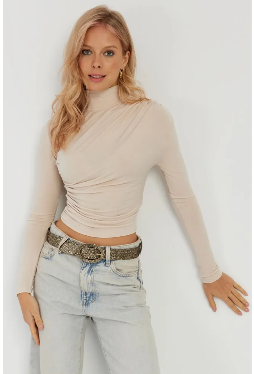 Kadın Vanilya Büzgülü Kısa Bluz MEN2023-90