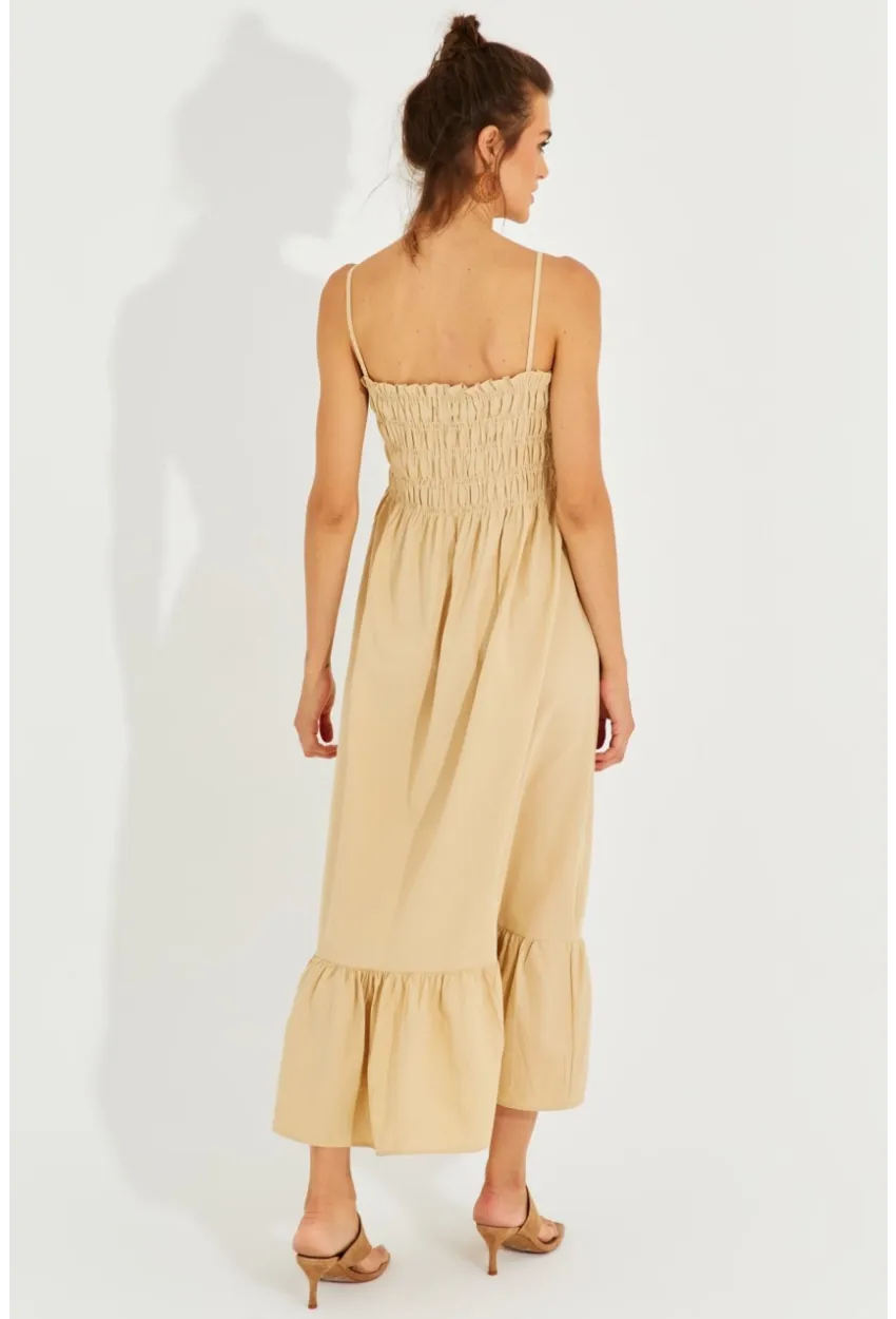 Kadın Vanilya Gipeli Askılı Midi Elbise MEN2000