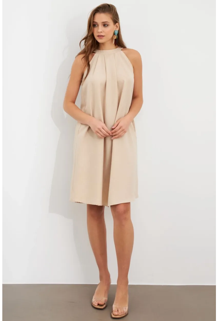 Kadın Vanilya Halter Yaka Midi Elbise NH5029