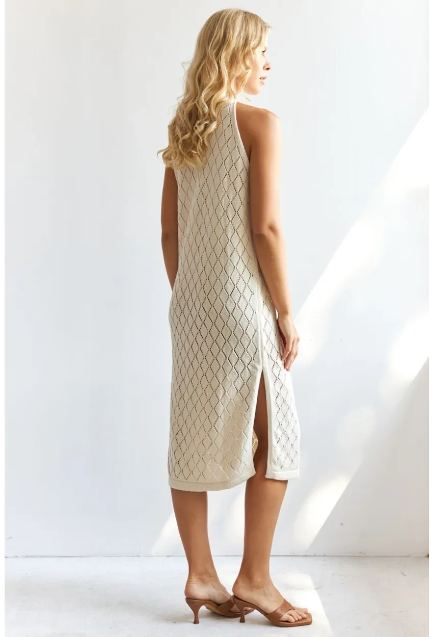 Kadın Vanilya Halter Yaka Triko Midi Elbise MP20134