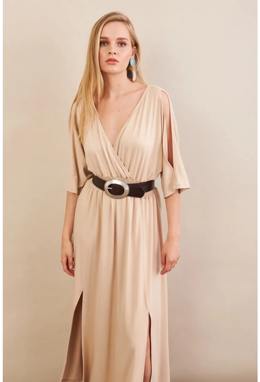 Kadın Vanilya Kol Pencereli Midi Elbise MP500