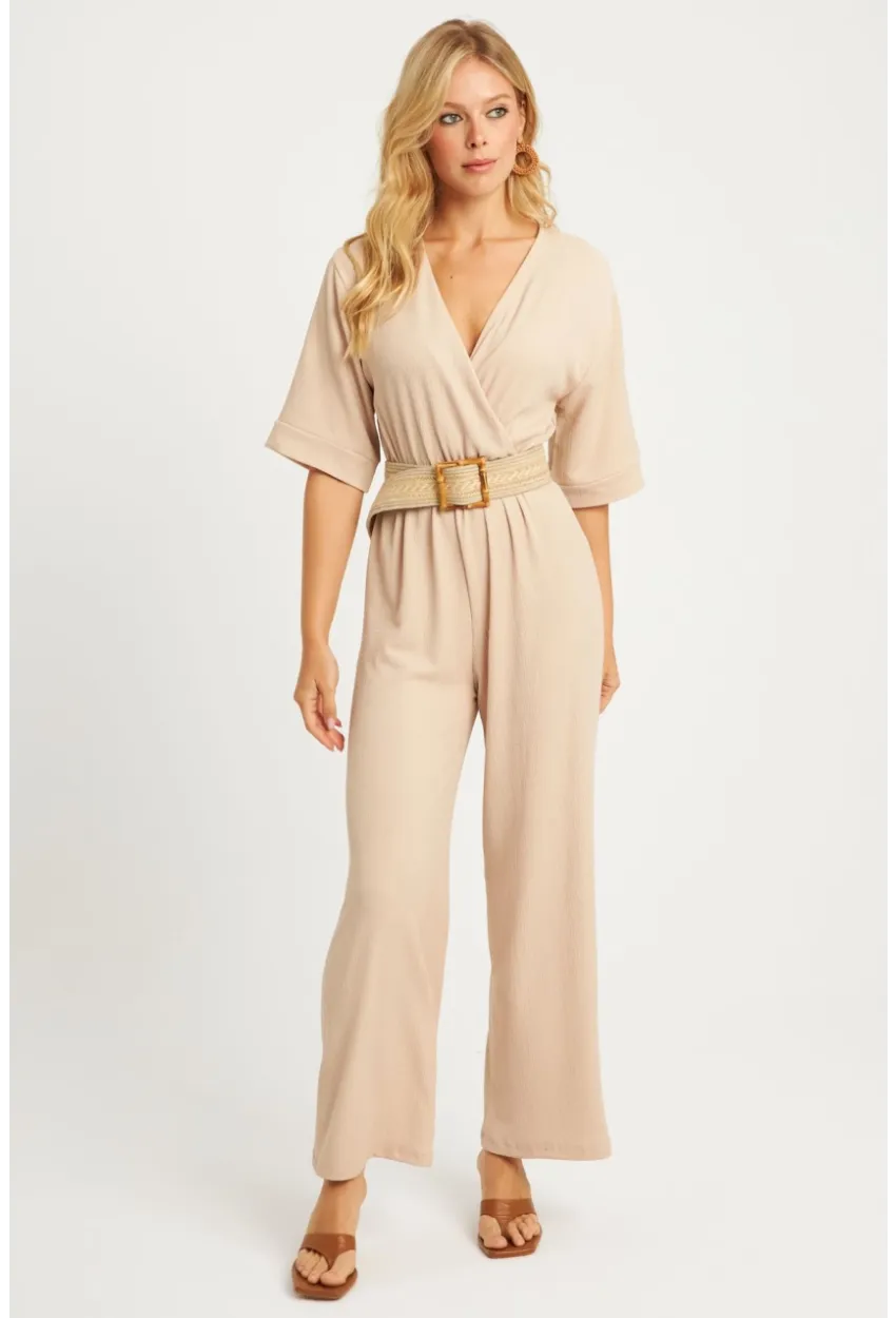 Kadın Vanilya Kruvaze Kemerli Bürümcük Tulum XL2009