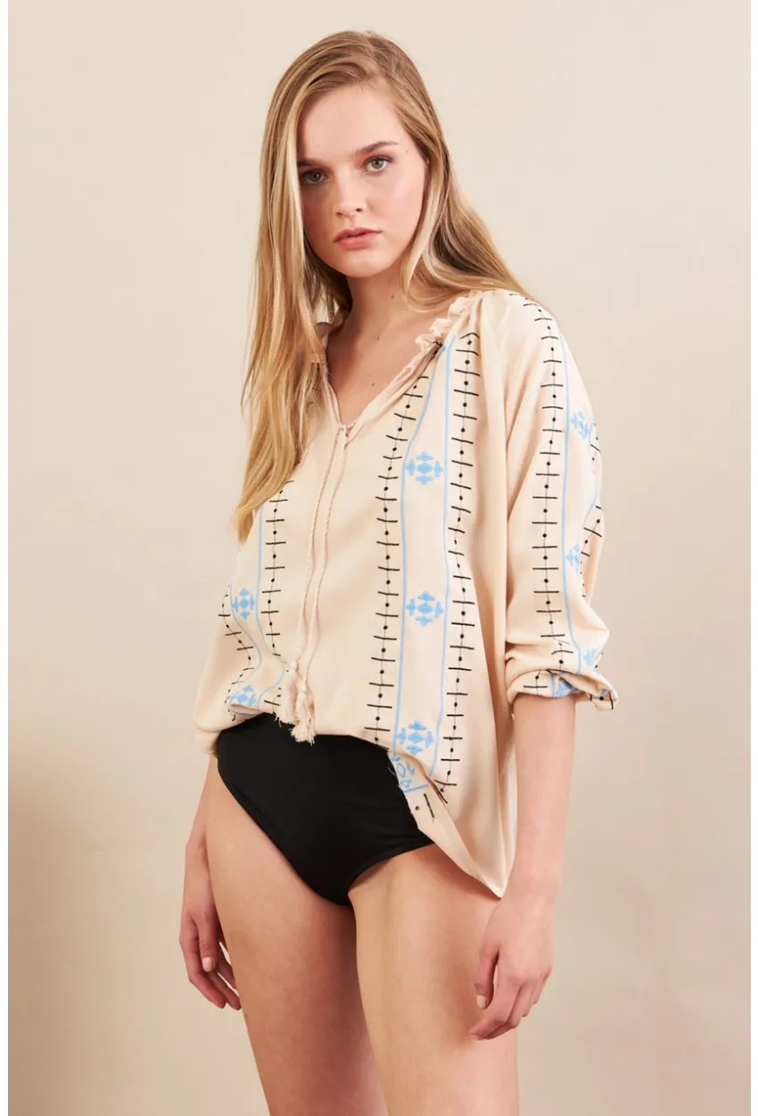 Kadın Vanilya Nakışlı Bluz MPC1344