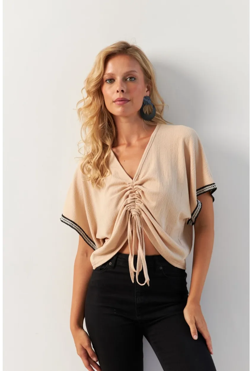 Kadın Vanilya Önü Büzgülü Bluz XL2039