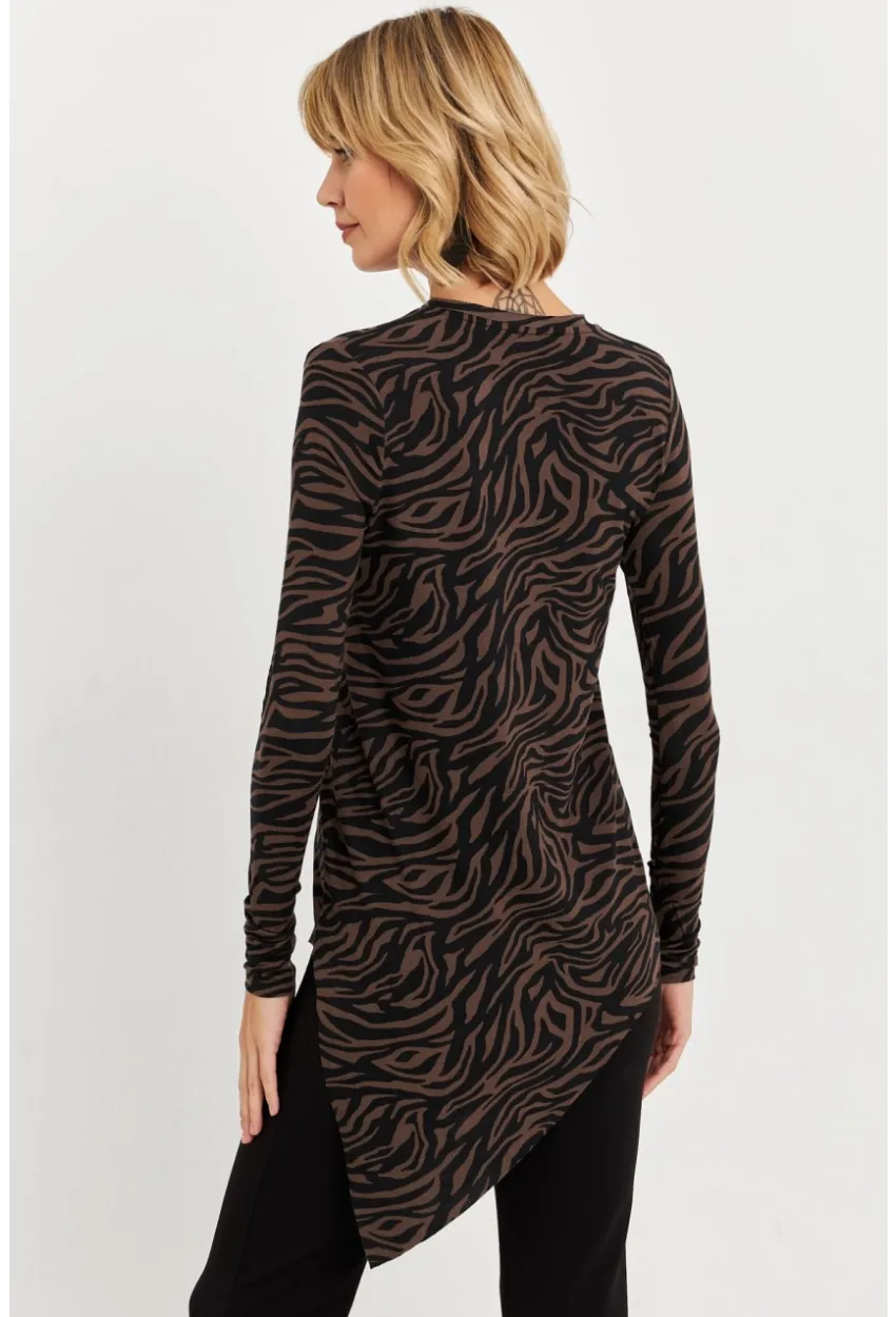 Kadın Vizon Asimetrik Zebra Desenli Tunik MLPP1186-1