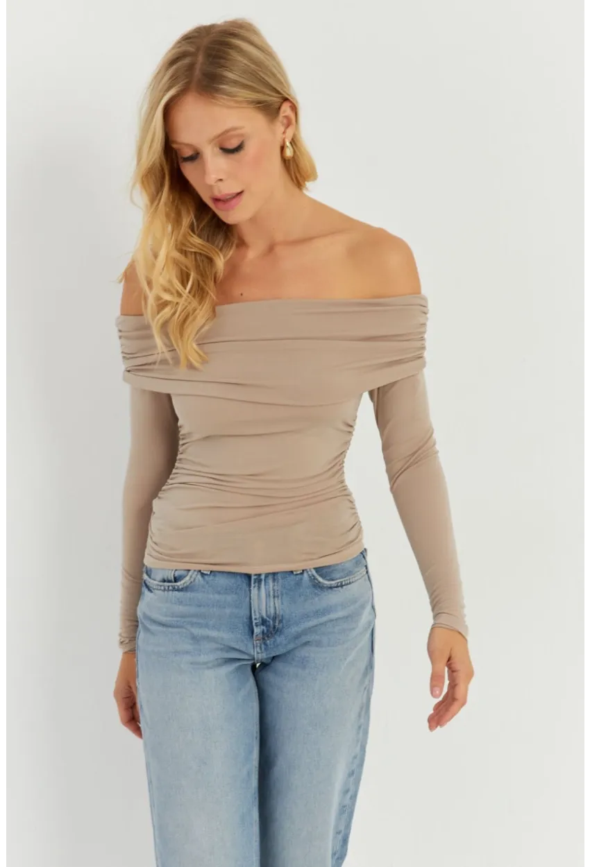 Kadın Vizon Büzgülü Madonna Bluz MON1119