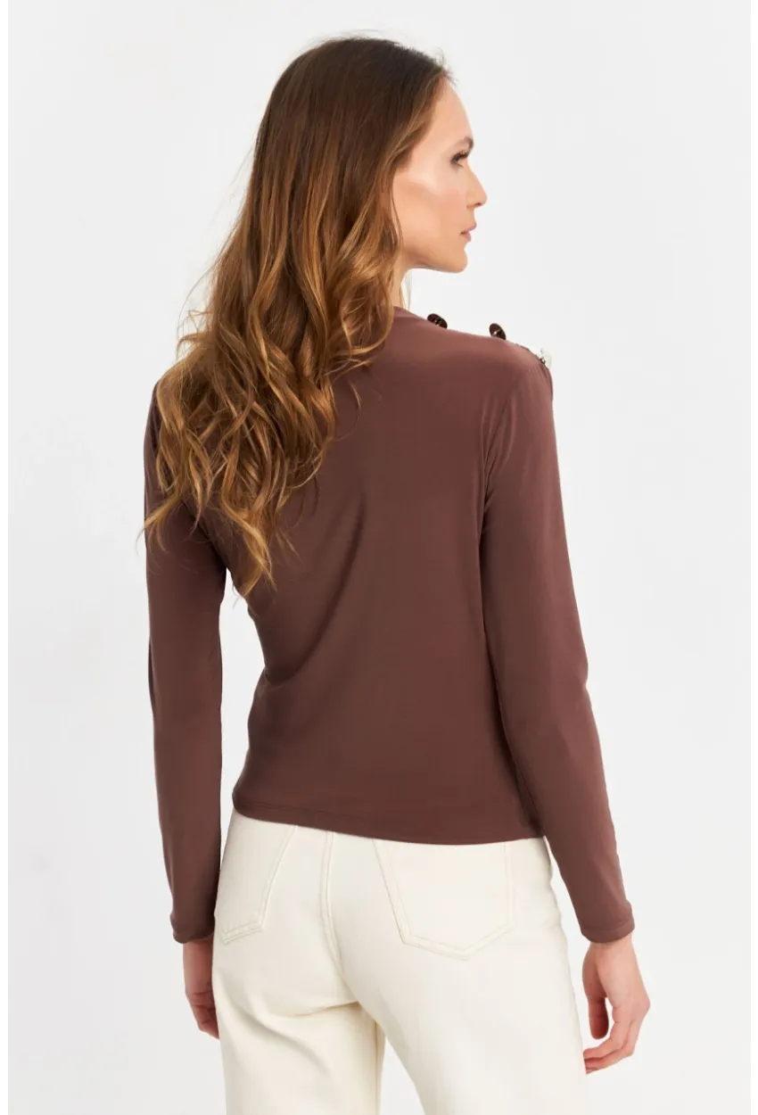 Kadın Vizon Düğme Detaylı Büzgülü Bluz LPP1223-1