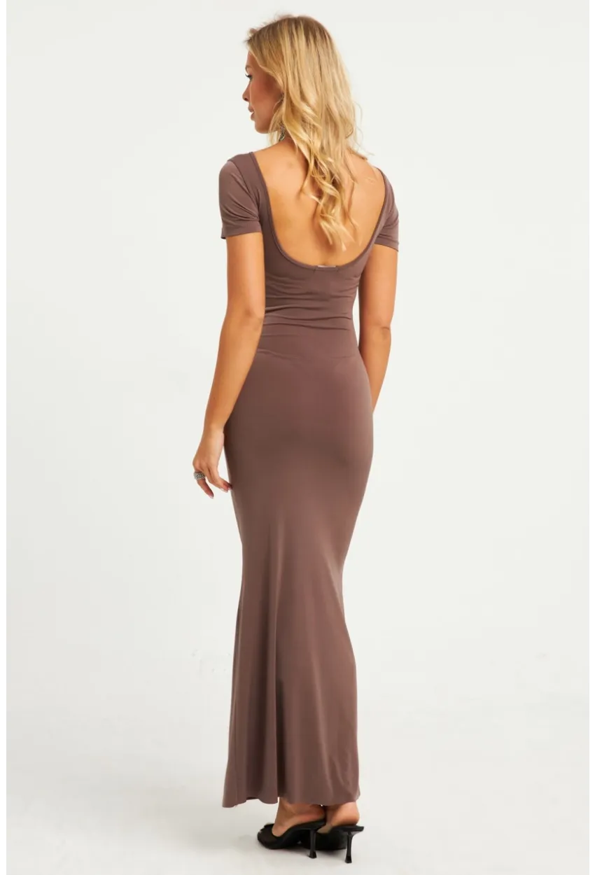 Kadın Vizon Sırtı Açık Maxi Elbise DMR306