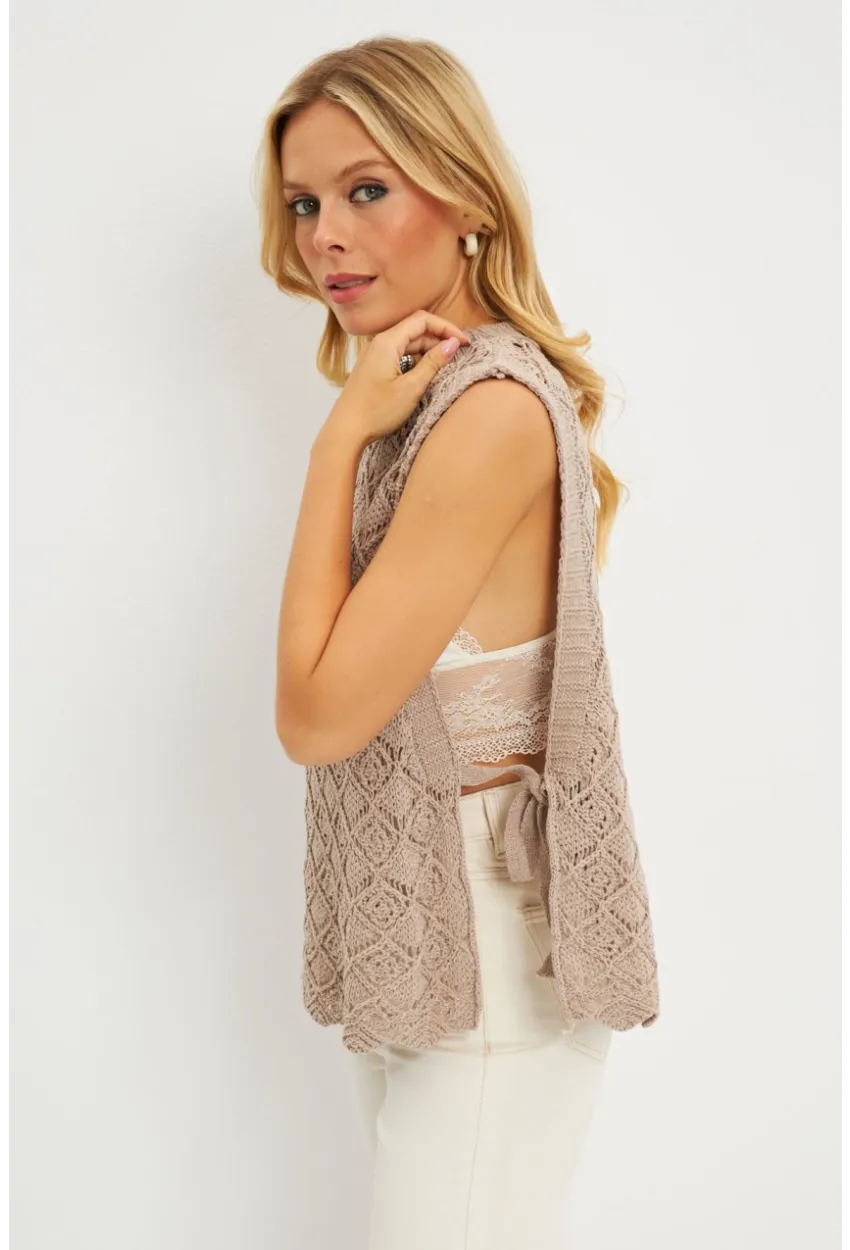 Kadın Vizon Yanları Bağlamalı Ajurlu Süveter YV226