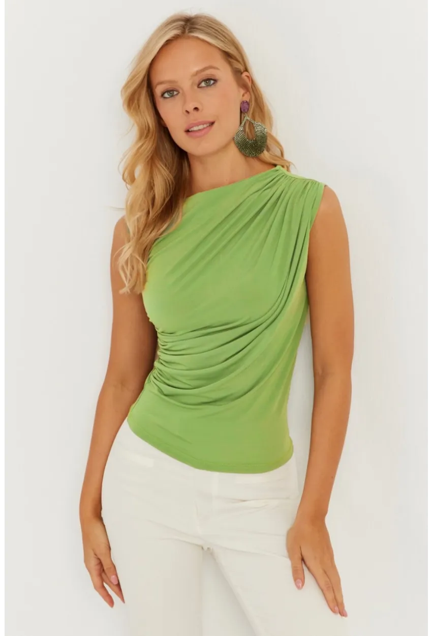 Kadın Yeşil Büzgülü Bluz YZ625