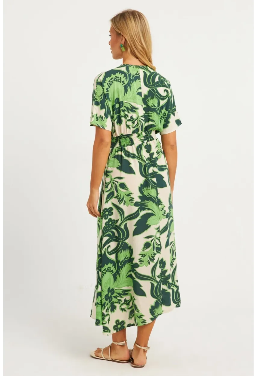 Kadın Yeşil Desenli Gipeli Midi Elbise YZ1055