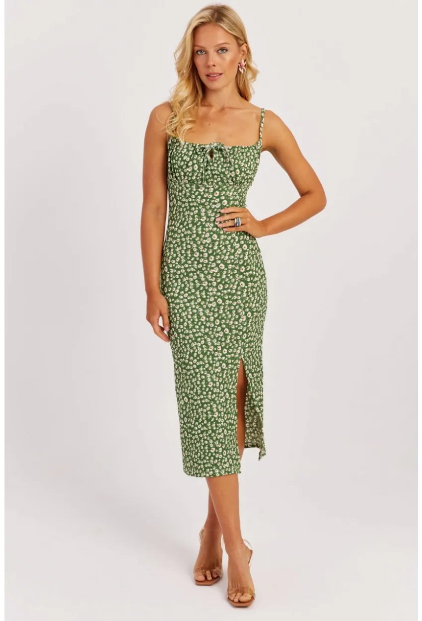 Kadın Yeşil İnce Askılı Midi Elbise MON125