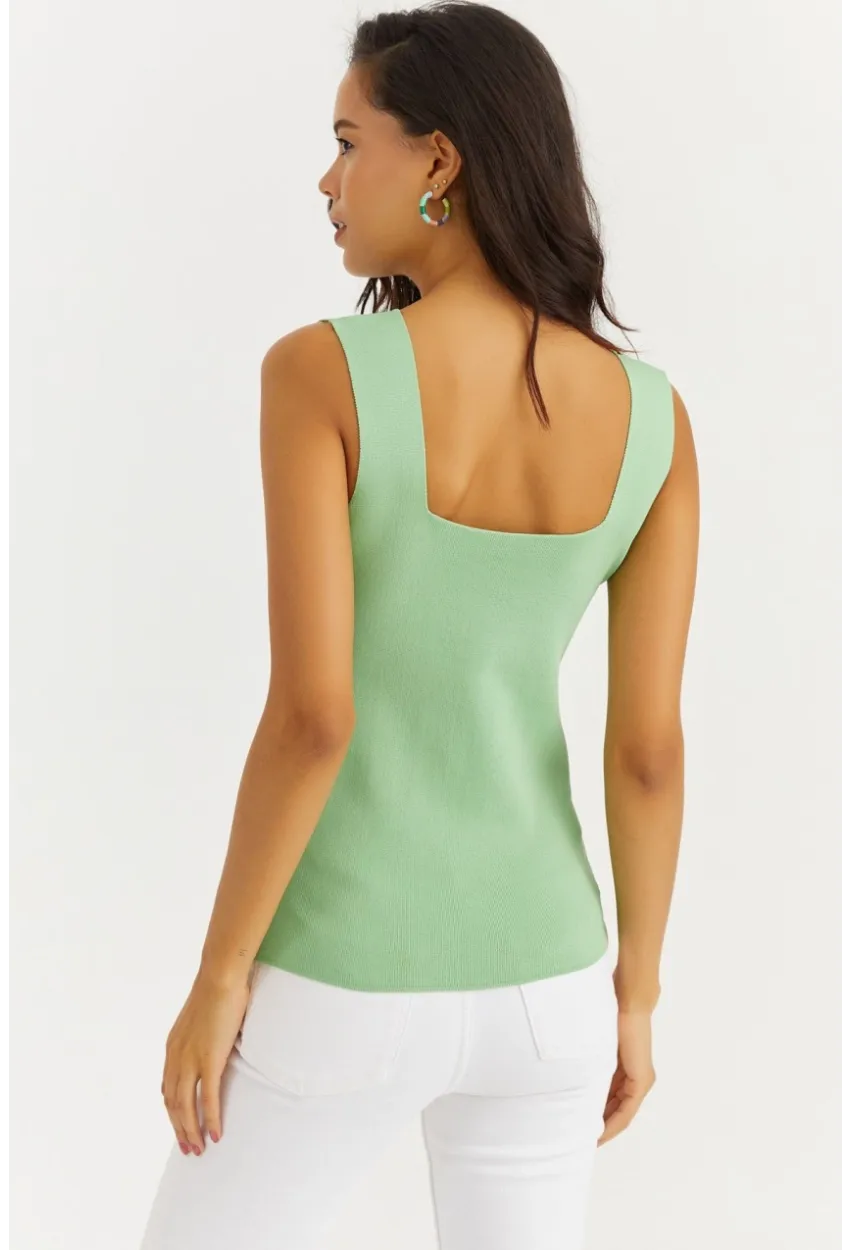 Kadın Yeşil Kare Yaka Triko Bluz YV80