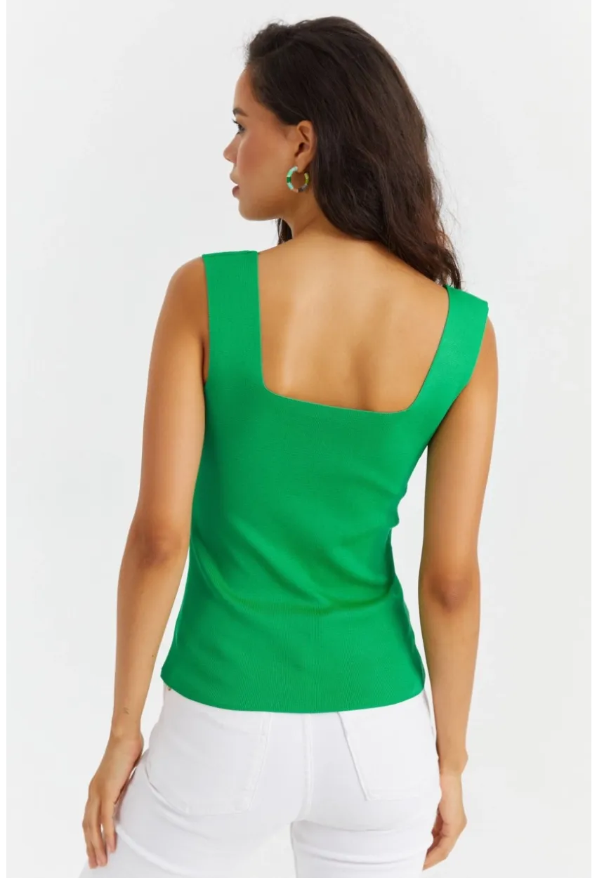 Kadın Yeşil Kare Yaka Triko Bluz YV87