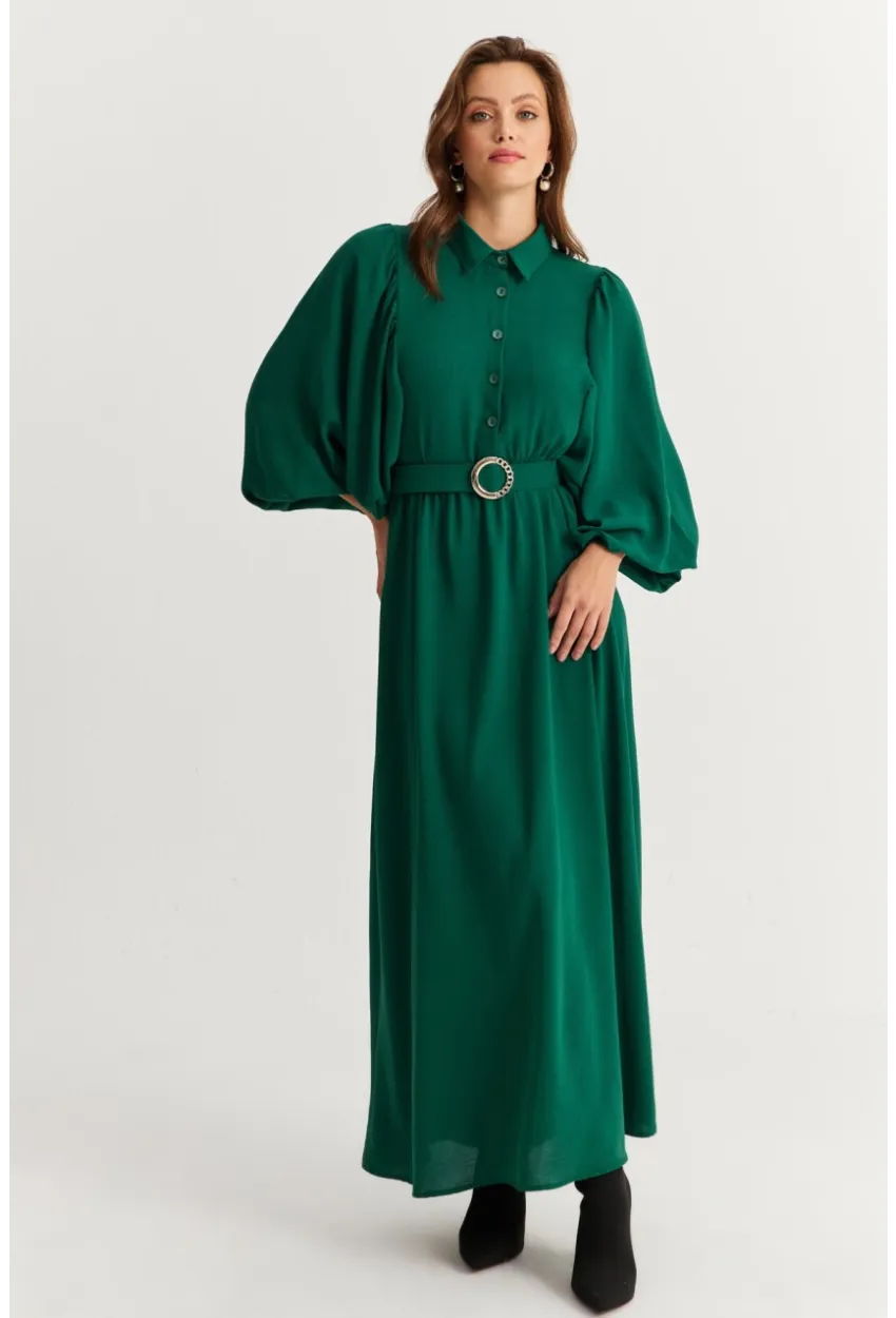 Kadın Yeşil Kemerli Maxi Elbise MASF15
