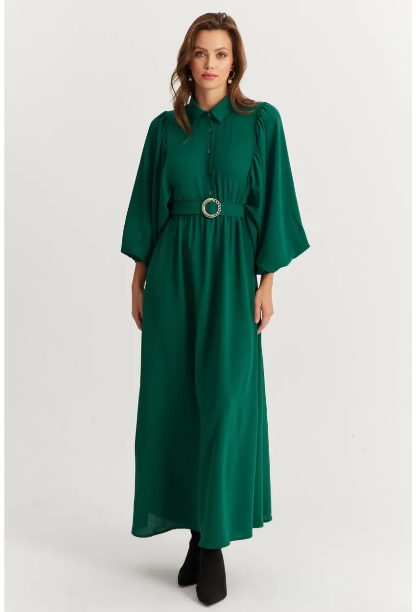 Kadın Yeşil Kemerli Maxi Elbise MASF15