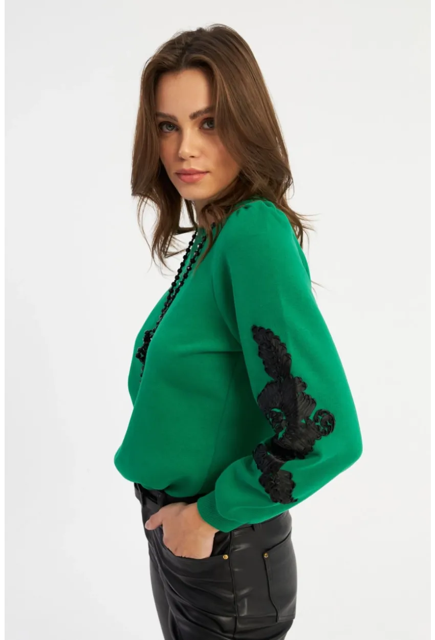 Kadın Yeşil Kol Detaylı Bluz MAYD13