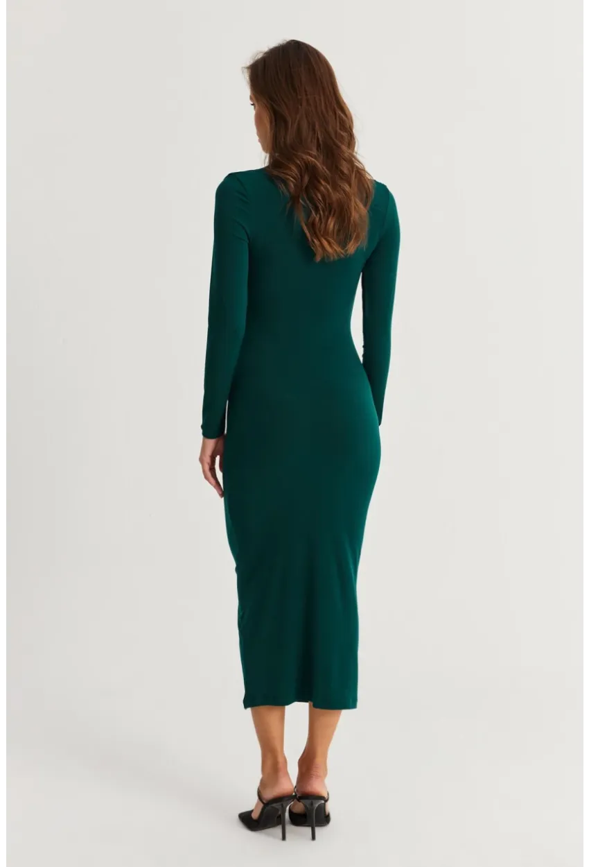 Kadın Zümrüt Yeşil Drape Maxi Elbise DMR377