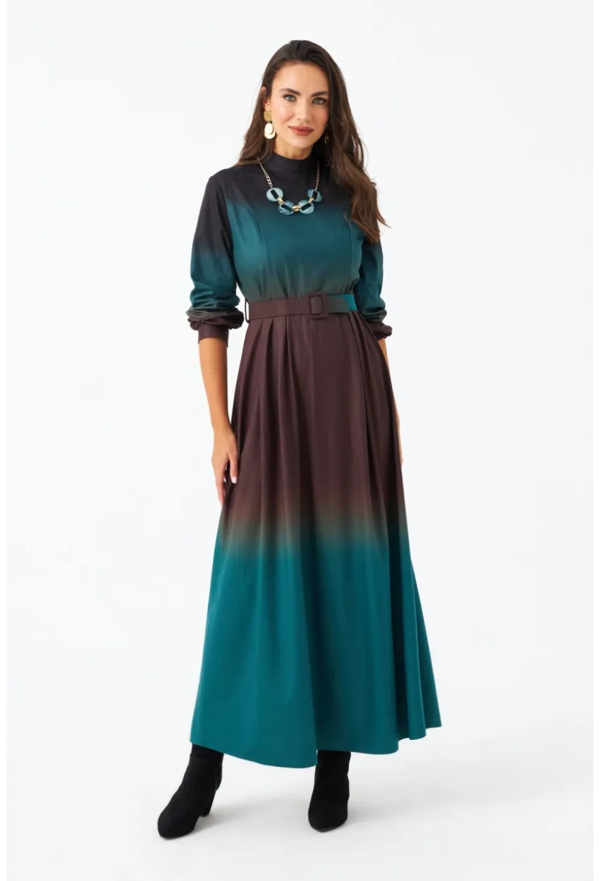 Kadın Zümrüt Yeşil Kemerli Maxi Elbise MHAD4974