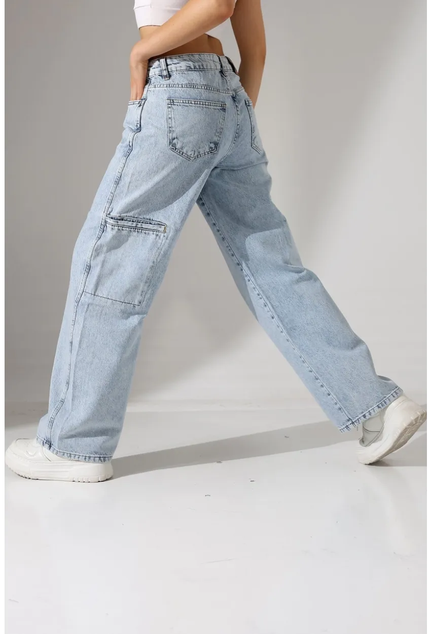 Açık Mavi Geniş Paça Jean Pantolon